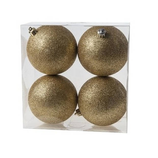 4x stuks kunststof glitter kerstballen goud 10 cm - Kerstbal