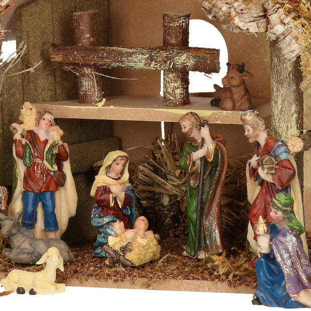 Complete kerststal met kerststal beelden -H26 cm - hout/mos/polyresin - Kerststallen