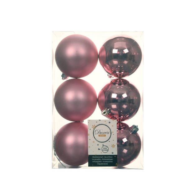 Decoris Kerstballen - 6x st - lippenstift roze - D8 cm - kunststof - Kerstbal