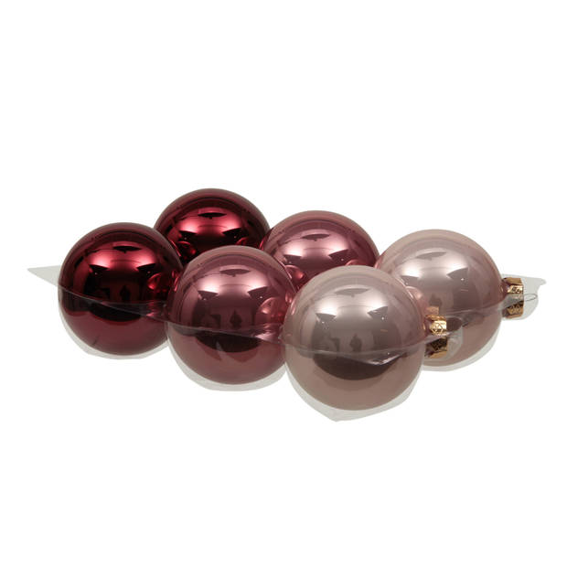 12x stuks glazen kerstballen roze tinten 8 cm glans - Kerstbal