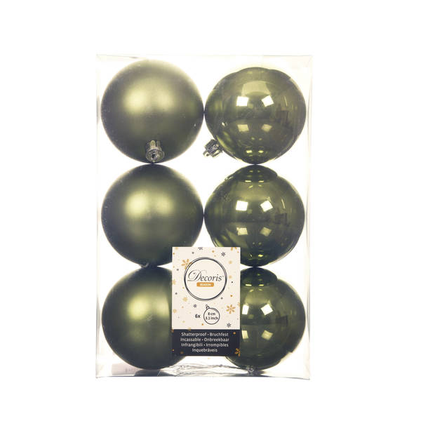 12x stuks kunststof kerstballen mos groen 8 cm glans/mat - Kerstbal