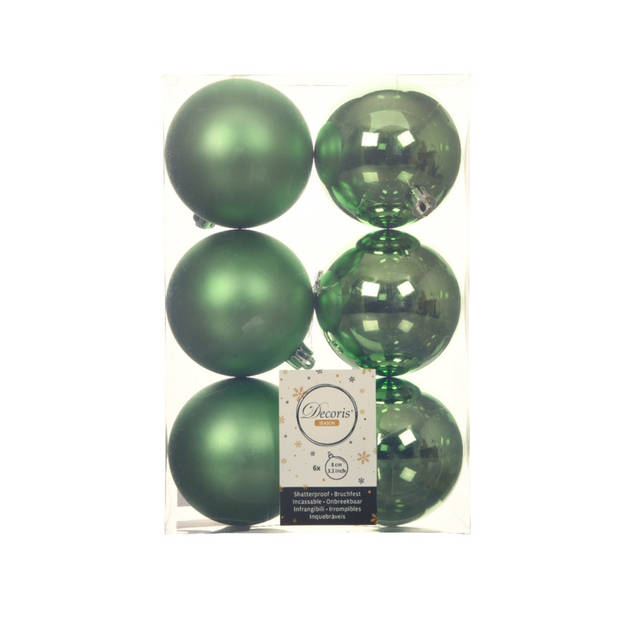 Decoris Kerstballen - 6x st - groen - D8 cm - kunststof - Kerstbal