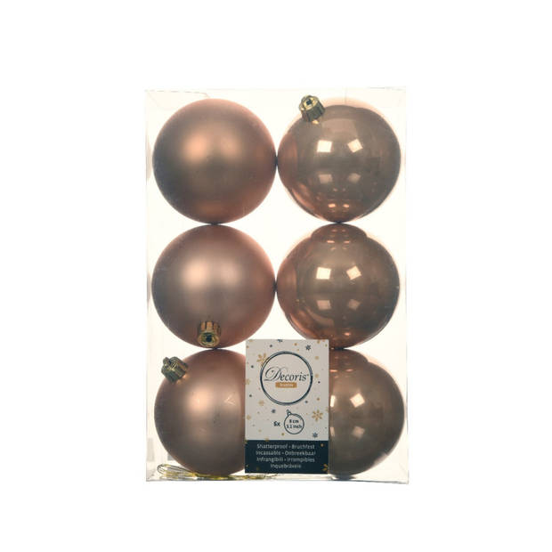 18x stuks kunststof kerstballen lichtbruin 6 en 8 cm - Kerstbal
