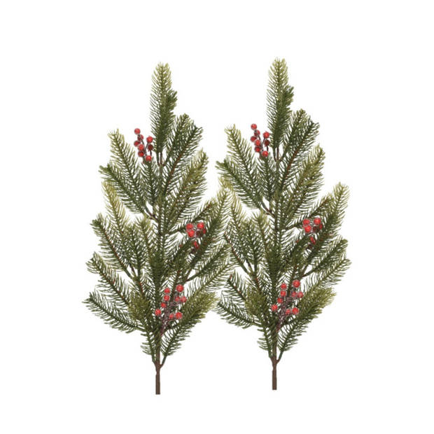 Decoris Kersttakken- 2x - groen met bes - 77 cm - voor kerststukjes - Decoratieve tak kerst