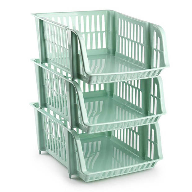 Plasticforte Stapelbare opbergmand - 2x - Mintgroen - 16L - kunststof - 38 x 28 x 15 cm - Opbergmanden