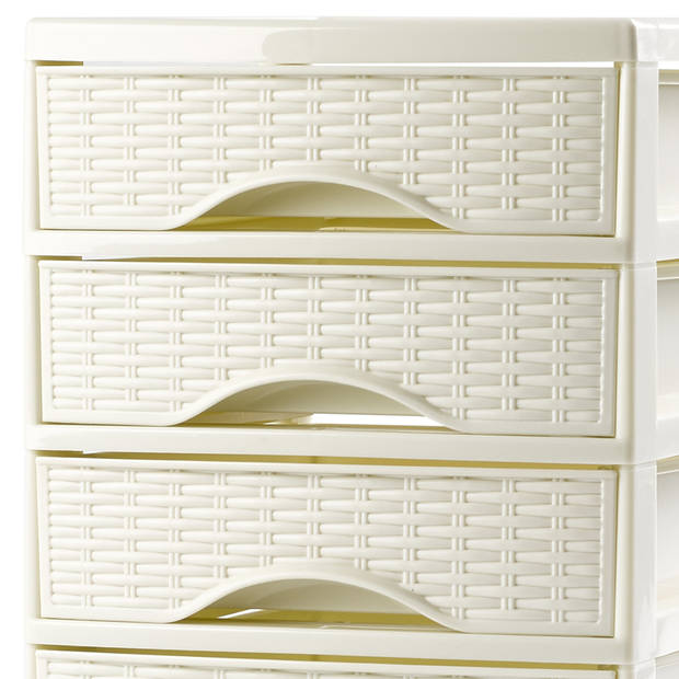 Plasticforte Ladeblokje/bureau organizer met 4x lades - creme wit - L18 x B21 x H23 cm - Ladeblok