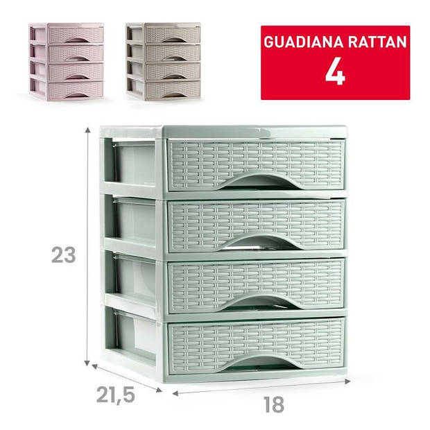 Plasticforte Ladeblokje/bureau organizer met 4x lades - mintgroen - L18 x B21 x H23 cm - Ladeblok