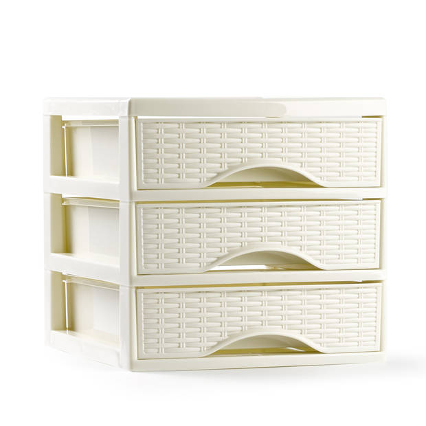 Plasticforte Ladeblokje/bureau organizer met 3x lades - creme wit - L18 x B23 x H17 cm - Ladeblok