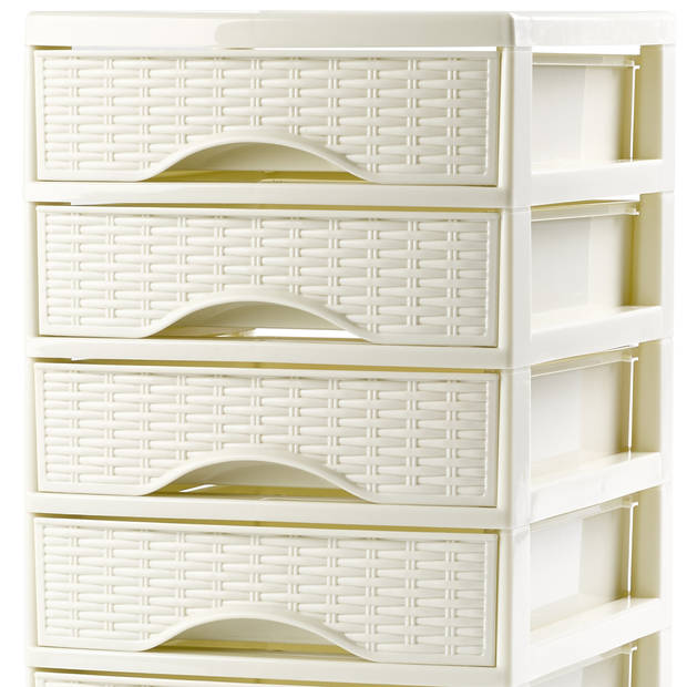 PlasticForte Ladeblokje - bureau organizer met 5x lades - creme wit - L18xB21xH28 cm - Ladeblok