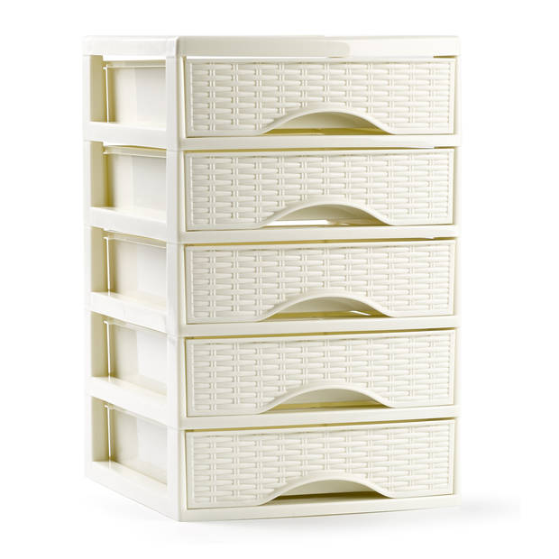 PlasticForte Ladeblokje - bureau organizer met 5x lades - creme wit - L18xB21xH28 cm - Ladeblok