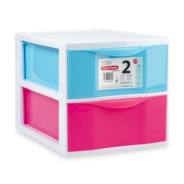 Plasticforte Ladeblokje/bureau organizer - 2 lades - multi - L26 x B36 x H25 cm - Ladeblok