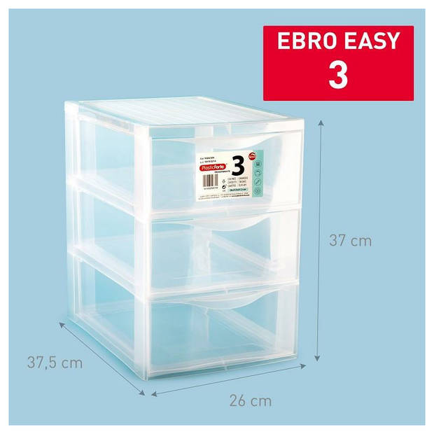 Plasticforte Ladeblokje/bureau organizer 3x lades - transparant - L26 x B37 x H37 cm - Ladeblok