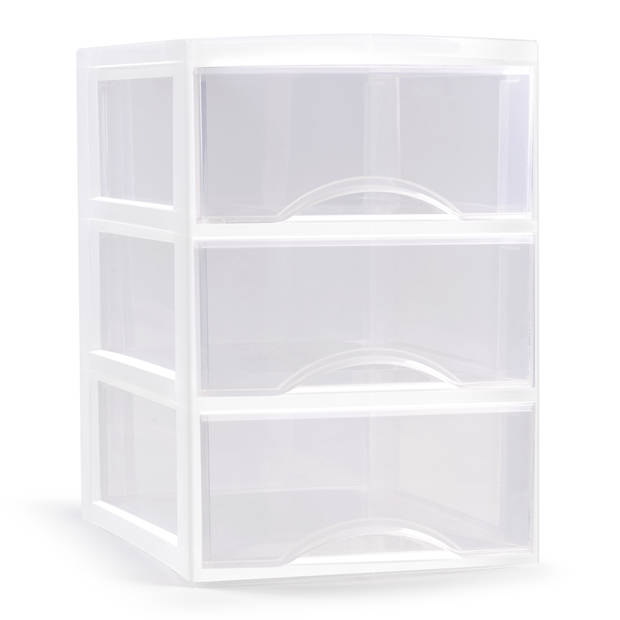 Plasticforte Ladeblokje/bureau organizer 3x lades - transparant/wit - L26 x B37 x H37 cm - Ladeblok