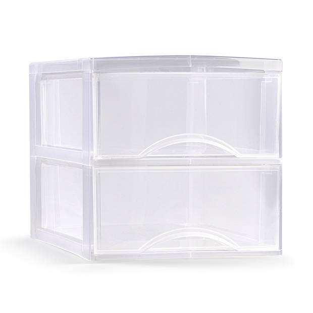 Plasticforte Ladeblokje/bureau organizer 2x lades - transparant - L26 x B36 x H25 cm - Ladeblok
