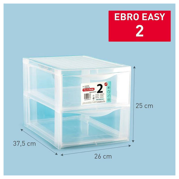 Plasticforte Ladeblokje/bureau organizer 2x lades - transparant - L26 x B36 x H25 cm - Ladeblok