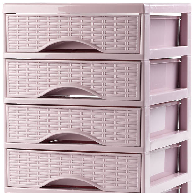 PlasticForte Ladeblokje - bureau organizer met 5x lades - roze - L18xB21xH28 cm - Ladeblok