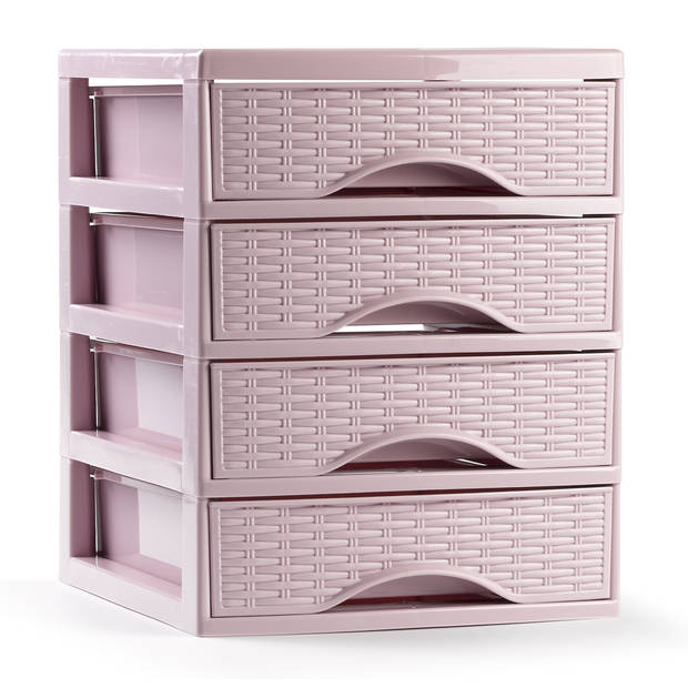 Plasticforte Ladeblokje/bureau organizer met 4x lades - roze - L18 x B21 x H23 cm - Ladeblok