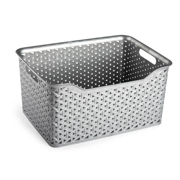 Plasticforte opbergmand/kastmandje - 18 liter - zilver - kunststof - 29 x 39 x 19 cm - Opbergbox