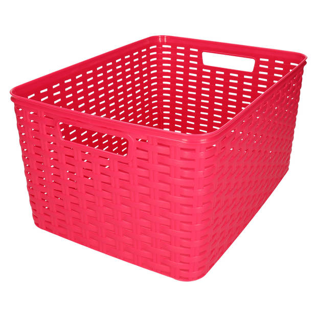 Plasticforte opbergmand/kastmandje - 2x - 18 liter - fuchsia roze - kunststof - 28 x 38 x 19 cm - Opbergbox
