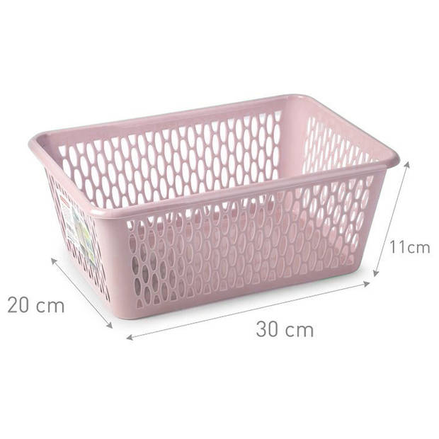 Plasticforte opbergmand/kastmandje - 2x - 6,5 liter - roze - kunststof - 20 x 30 x 11 cm - Opbergbox