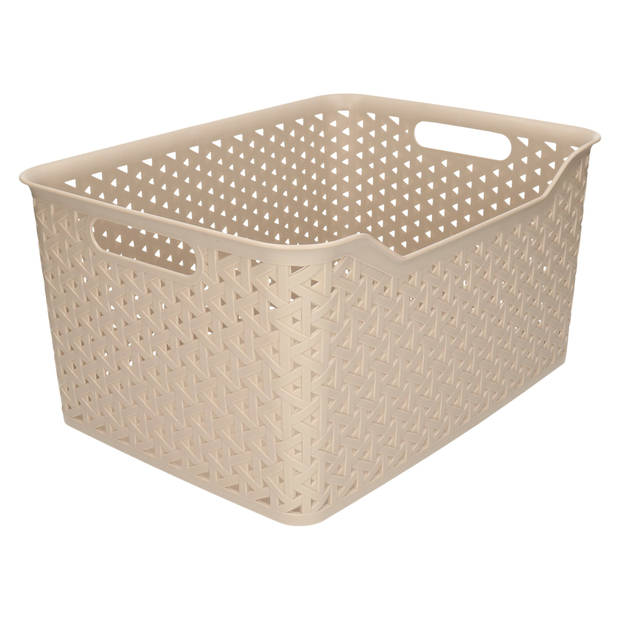 Plasticforte opbergmand/kastmandje - 18 liter - beige - kunststof - 29 x 39 x 19 cm - Opbergmanden