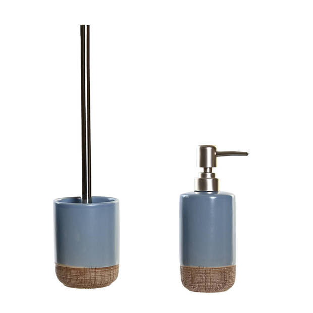 Toiletborstel met houder 36 cm en zeeppompje 300 ml polystone korenblauw - Badkameraccessoireset
