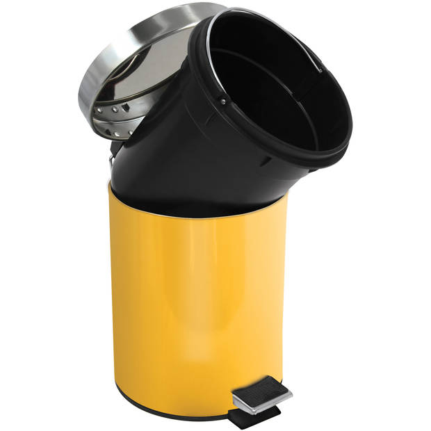 MSV Prullenbak/pedaalemmer - metaal - saffraan geel - 3 liter - 17 x 25 cm - Badkamer/toilet - Pedaalemmers