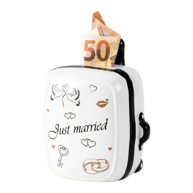 Cepewa Spaarpot voor volwassenen Just Married - Keramiek - koffer in bruiloft thema - 15 x 12 cm - Spaarpotten