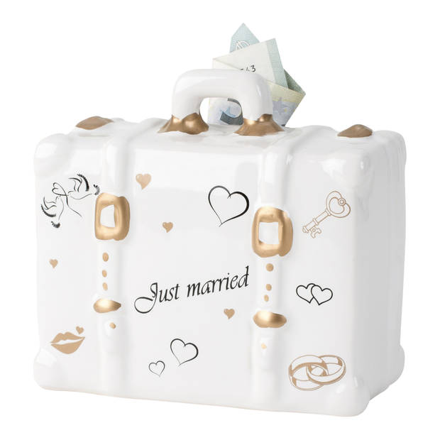 Cepewa Spaarpot voor volwassenen Just Married - Keramiek - koffer in bruiloft thema - 14 x 10 cm - Spaarpotten