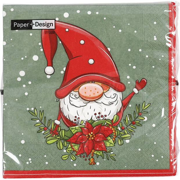 20x Kerst servetten Santa elf print 33 x 33 cm - Feestservetten