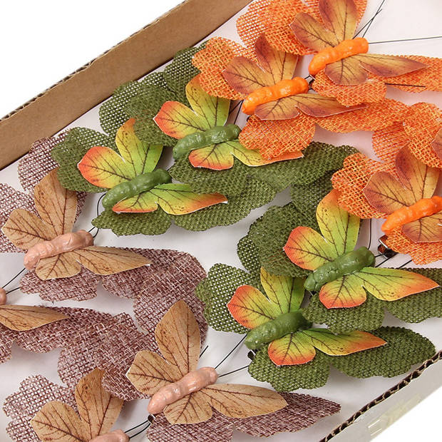 Othmar Decorations kerst vlinders op clip-12x-oranje, groen,bruin- 9cm - Kersthangers