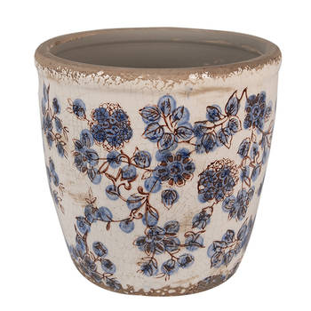 Clayre & Eef Bloempot Ø 17x16 cm Beige Blauw Keramiek Bloemen Bloempot Binnen Beige Bloempot Binnen