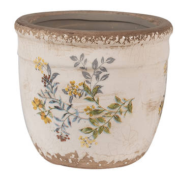 HAES DECO - Bloempot Ø 13x11 cm Beige Geel Keramiek Bloemen Bloempot Binnen