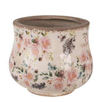 HAES DECO - Bloempot Ø 18x15 cm Beige Roze Keramiek Bloemen Bloempot Binnen