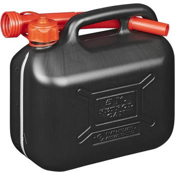 Jerrycan benzine kunststof 5 Liter met flexibele tuit + anti overloop trechter