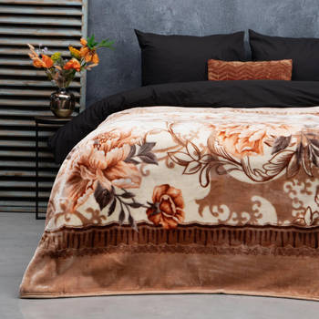 Droomtextiel Summer Flower Bedsprei - Bed Deken Taupe 200x240 cm - Heerlijk Warm - Super Zacht
