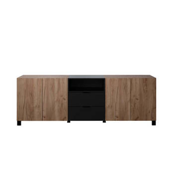 Kendo dressoir 4 deuren, 2 laden, 1 plank, eik decor, zwart mat.