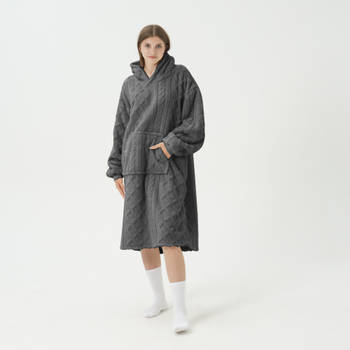 SOPHIE Oversized Hoodie - 70x110 cm - Hoodie & deken in één - extra grote kabeltrui met capuchon - Charcoal Gray - antra