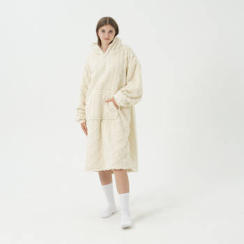 SOPHIE Oversized Hoodie - 70x110 cm - Hoodie & deken in één - extra grote kabeltrui met capuchon - Bone White - offwhite