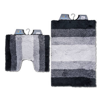 Wicotex-Badmat set met Toiletmat-WC mat-met uitsparing regenboog zwart-Antislip onderkant