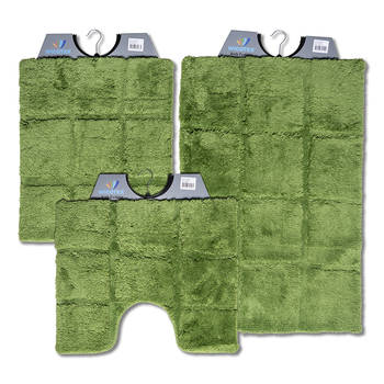 Wicotex-Badmat-set-Badmat-Toiletmat-Bidetmat ruit groen-Antislip onderkant-WC mat-met uitsparing