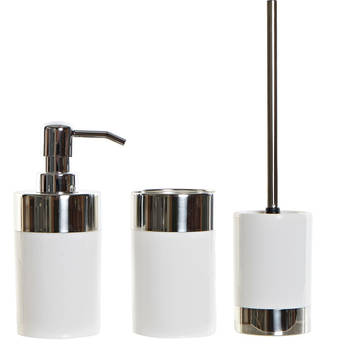 Toiletborstel/WC-borstel houder wit/zilver 41 cm met zeeppompje/beker - Badkameraccessoireset