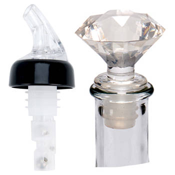 Wijnstopper/flessenstopper en schenktuit - kunststof - diamant look - 7 x 4 cm - Wijnafsluiters