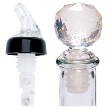 Wijnstopper/flessenstopper en schenktuit - kunststof - diamant look - 7 x 4 cm - Wijnafsluiters