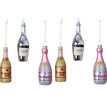 IKO kersthangers drank - 6x - glas - wijn en champagne flessen - Kersthangers