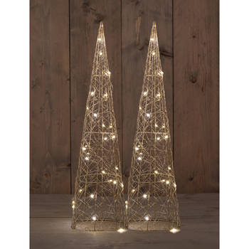 Anna Collection LED kerstboom kegels - 2x - H60 - goud - metaal - kerstverlichting figuur