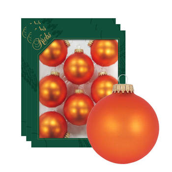 24x Oranje matte kerstboomversiering kerstballen van glas 7 cm - Kerstbal