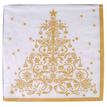 Kerst tafel servetten 20x stuks van 33 x 33 cm - Gouden kerstboom print - Feestservetten