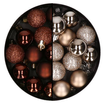 Kerstballen mini - 40x st - champagne en donkerbruin - 3 cm - kunststoff - Kerstbal