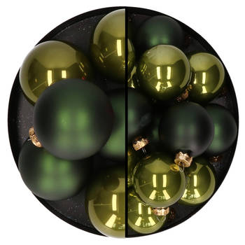 Othmar Decorations kerstballen - 36x st - donker olijf groen - glas - 6 en 8 cm - Kerstbal